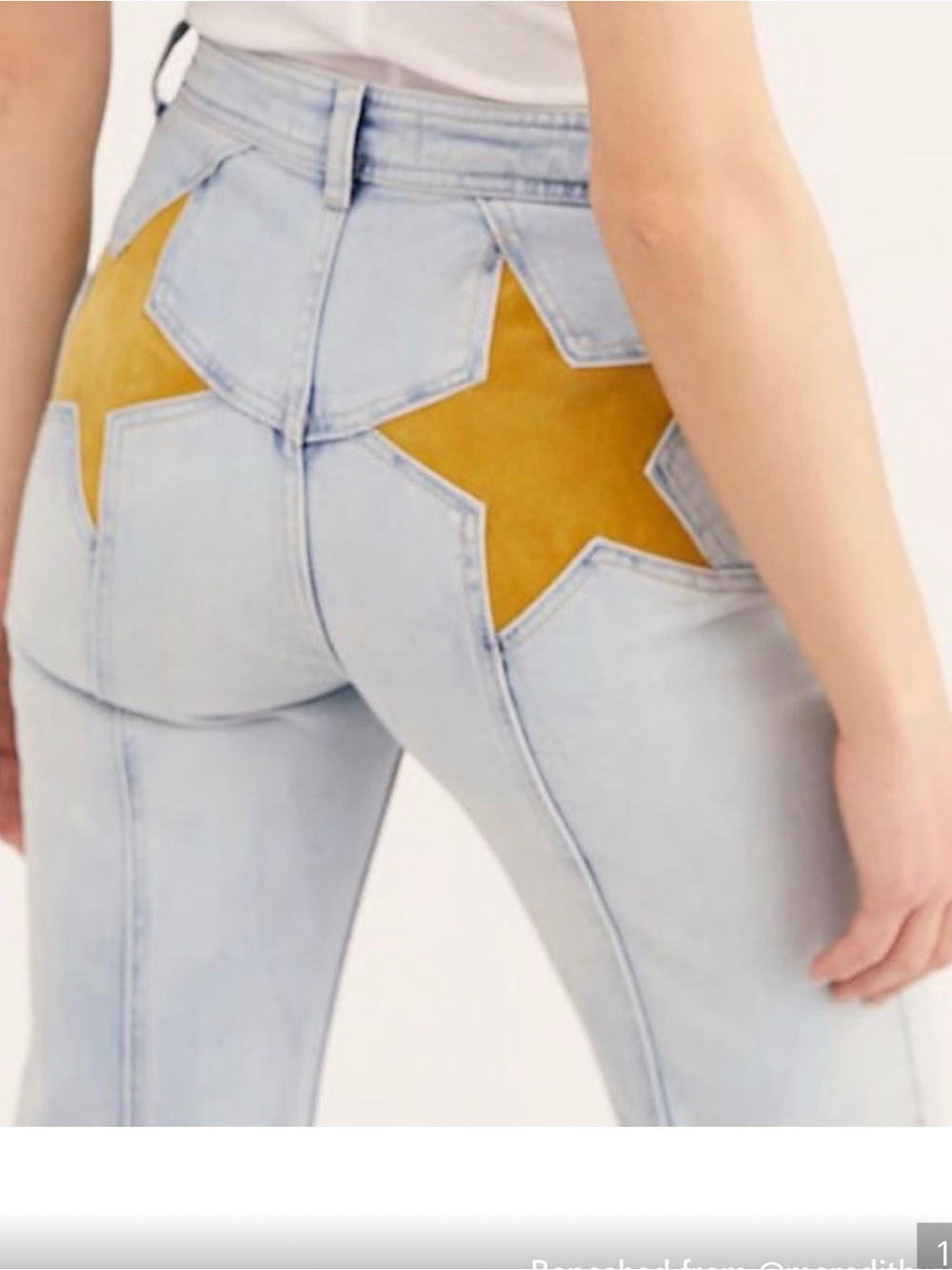 Free People Light Wash Flare Jeans with suede  Star Patches